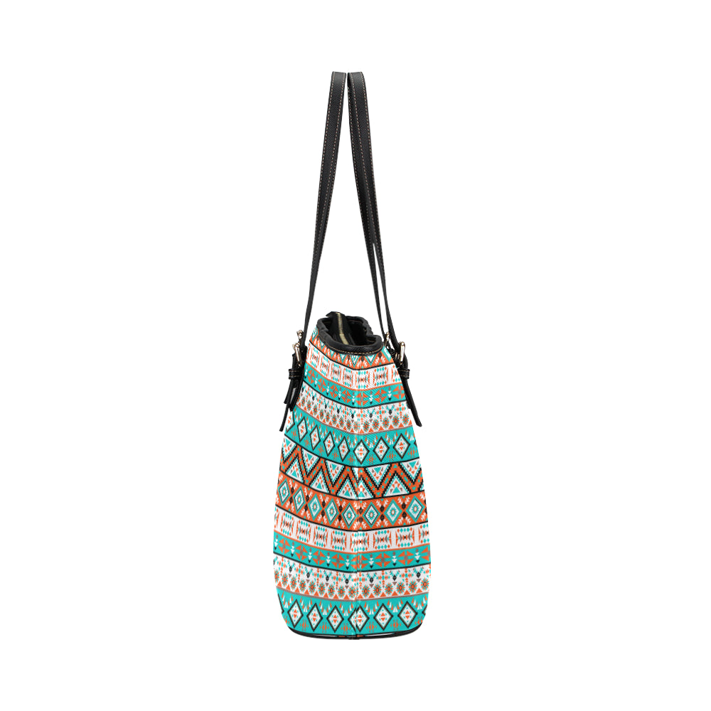 Navajo Style Print Pattern Leather Tote Bag