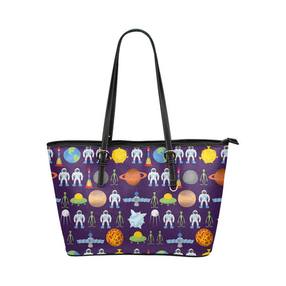 Alien Astronaut Planet Leather Tote Bag