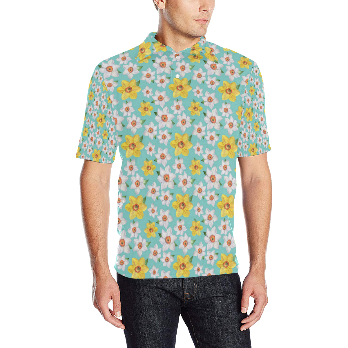 Daffodils Pattern Print Design 02 Men Polo Shirt