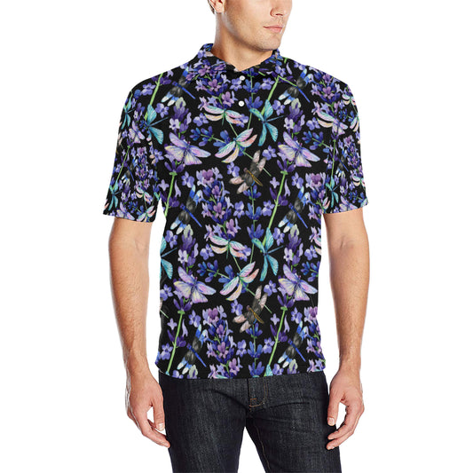 Lavender Dragonfly Pattern Print Design LV03 Men Polo Shirt
