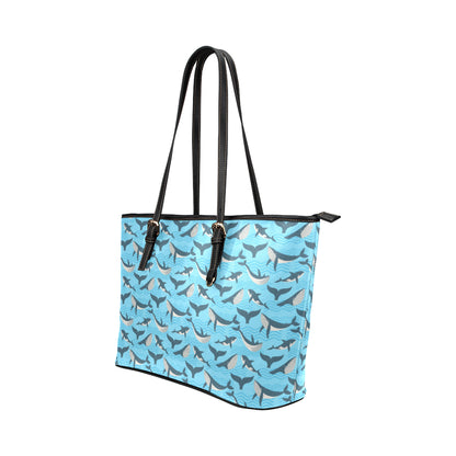 Whale Pattern Design Themed Print Leather Tote Bag