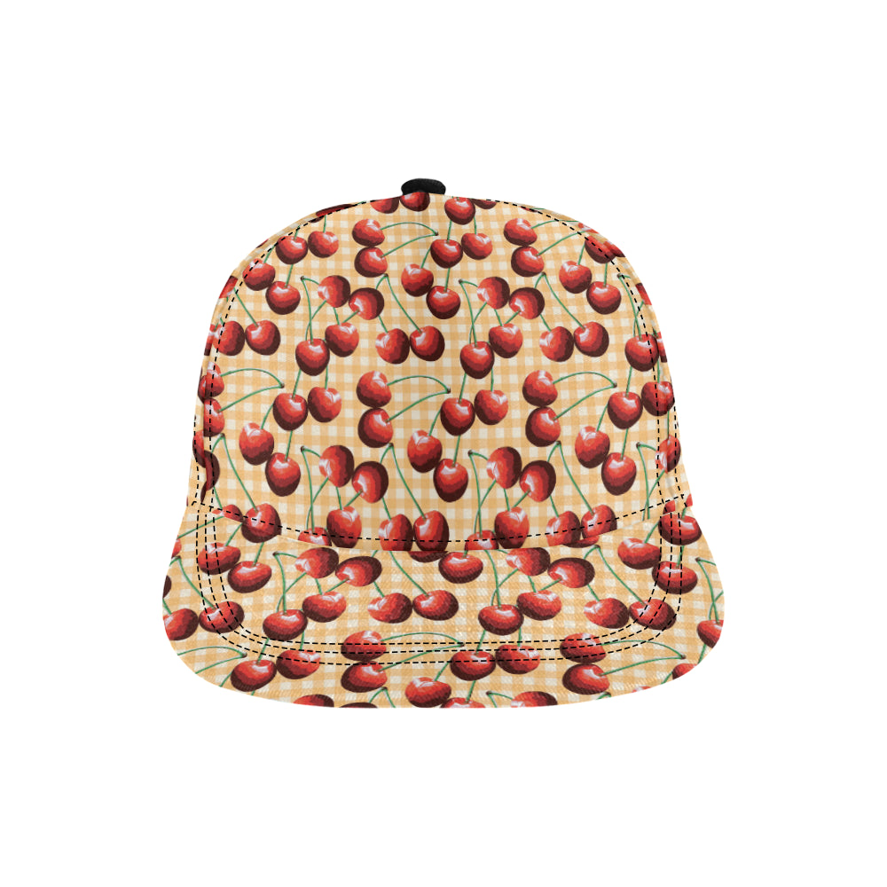 Cherry Orange Plaid Print Snapback Cap