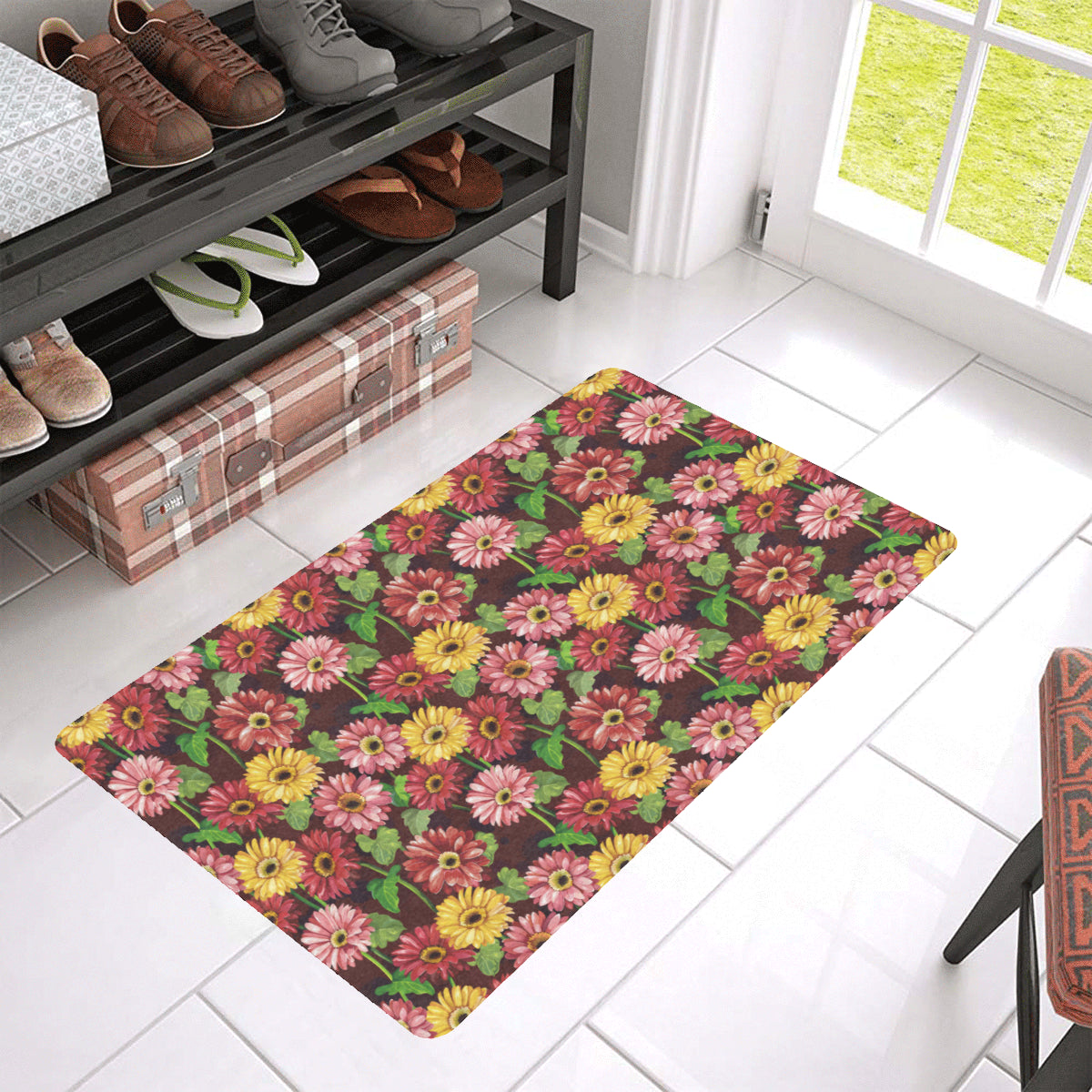 Daisy Gerbera Print Pattern Rubber Doormat