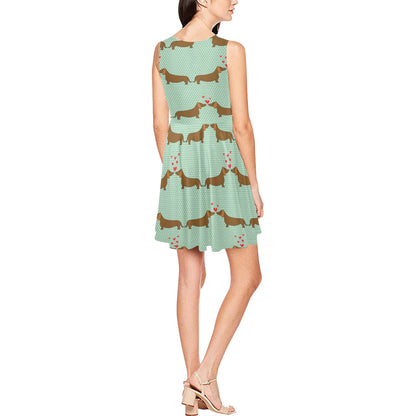 Dachshund Pattern Print Design 02 Sleeveless Dress