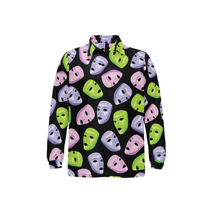 Acting Mask Pattern Print Design 04 Long Sleeve Polo Shirt For Men's