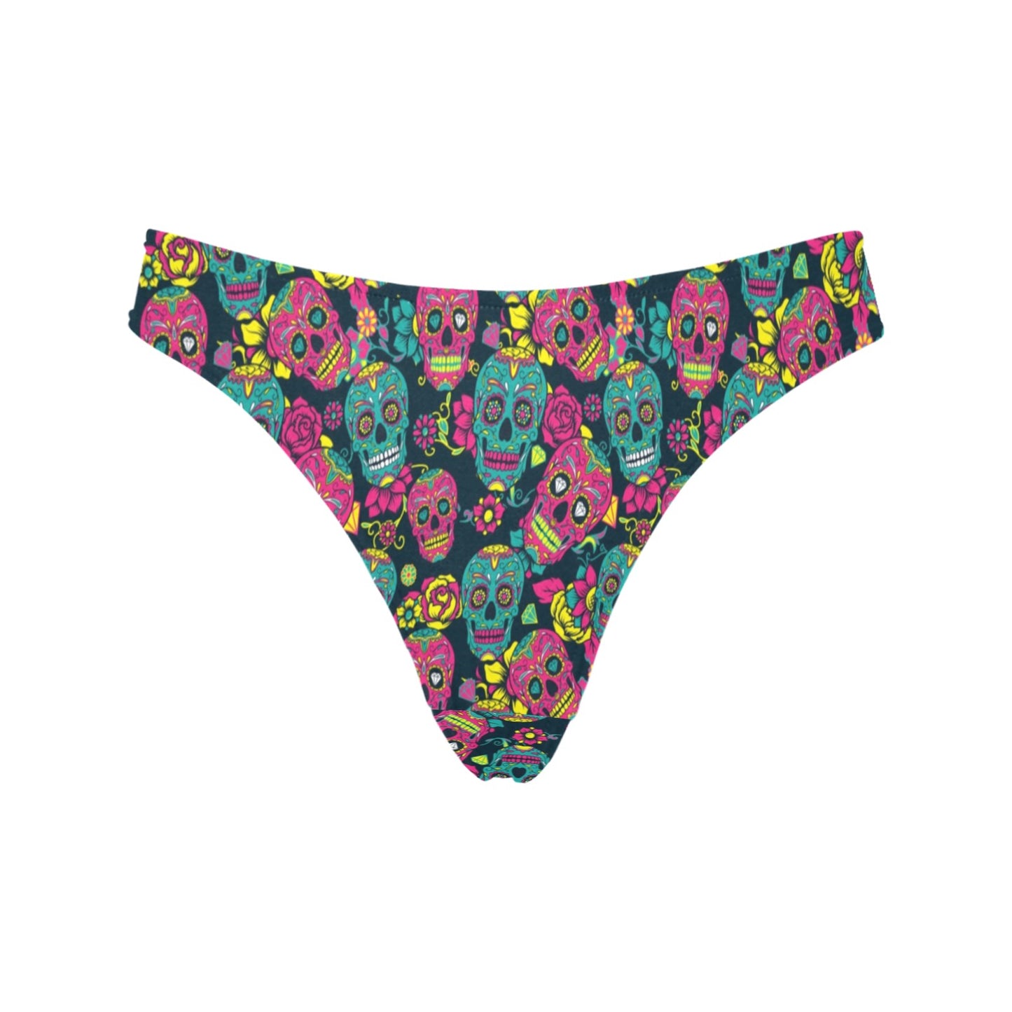 Sugar Skull Floral Design Themed Print Women's Thongs