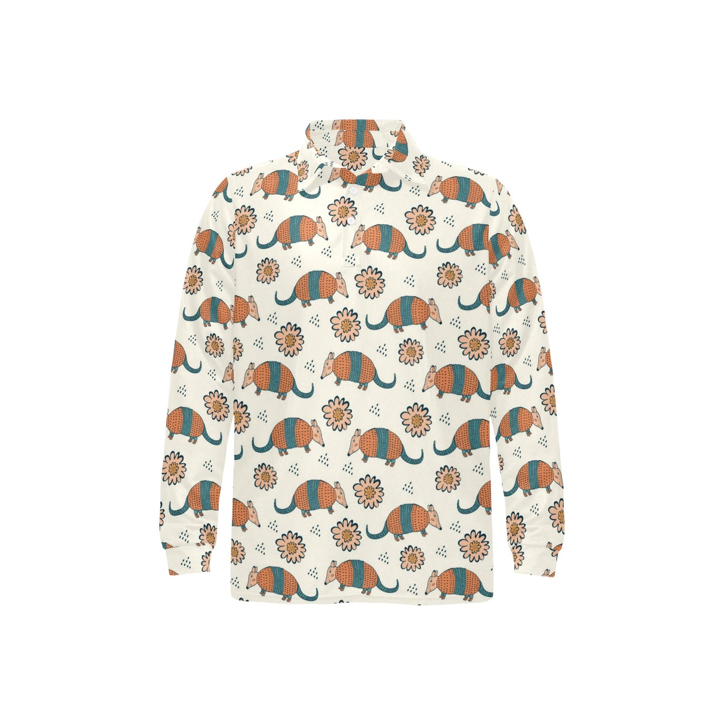Armadillo Pattern Print Design 02 Long Sleeve Polo Shirt For Men's