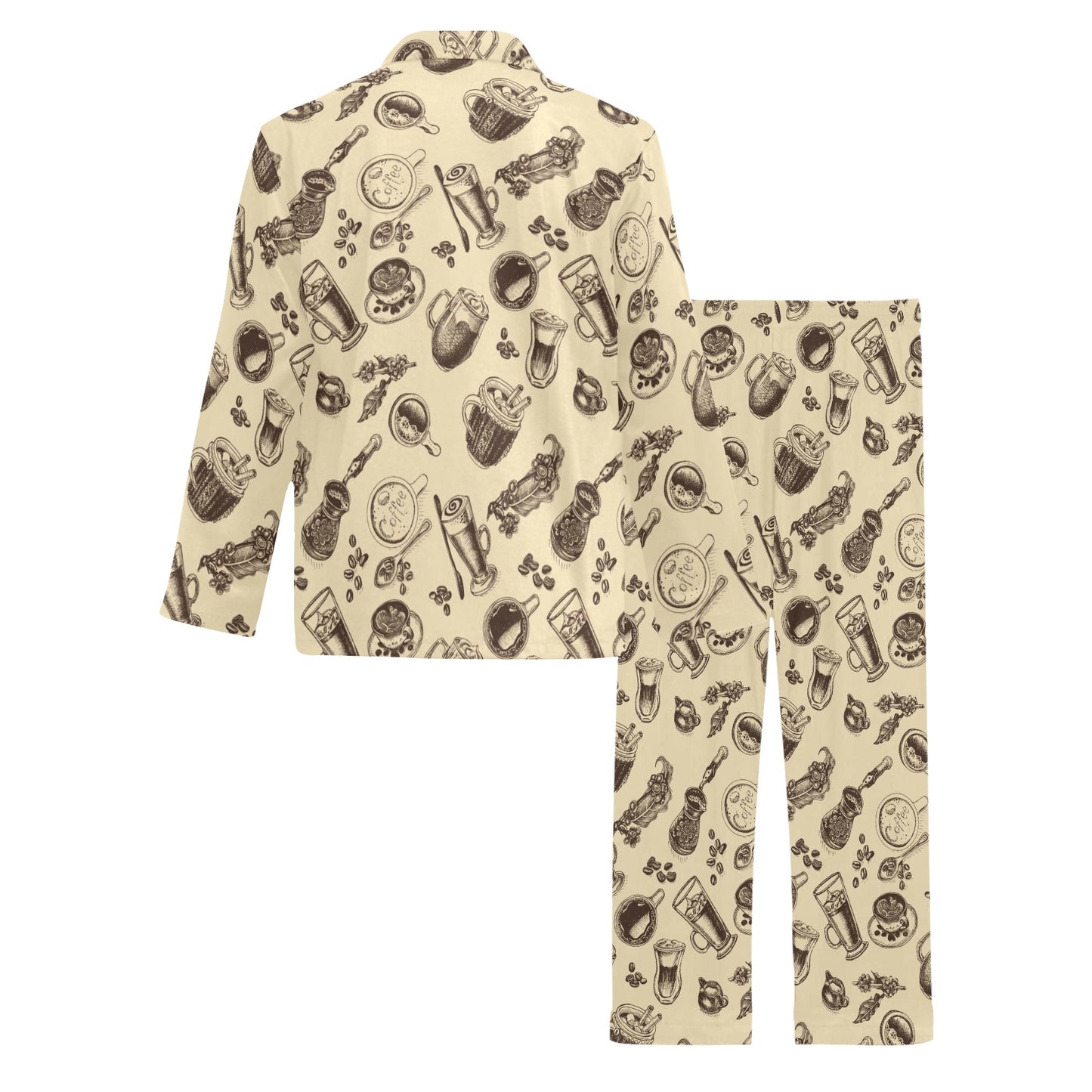 Coffee Pattern Print Design 05 Men's Long Pajama Set