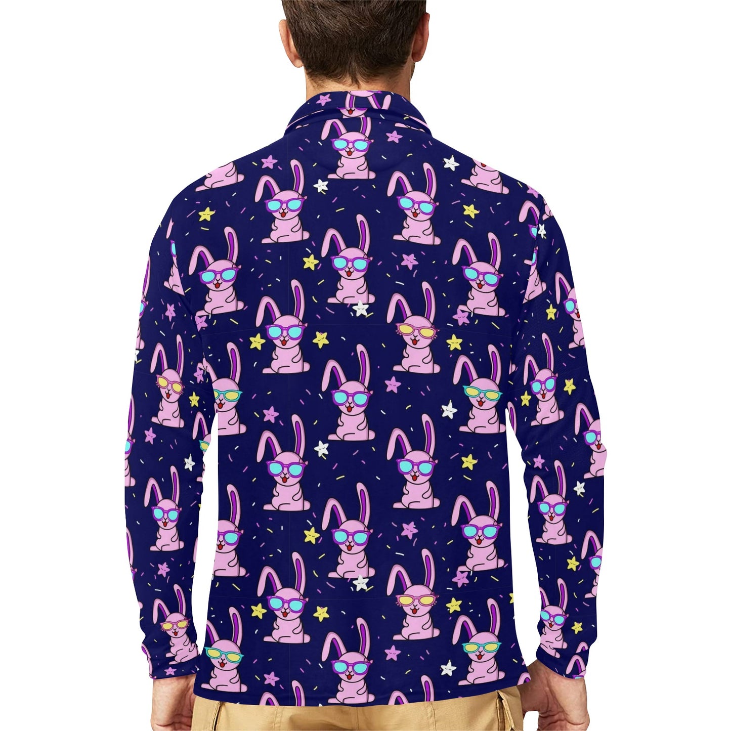 Rabbit Baby Pattern Print Design RB015 Long Sleeve Polo Shirt For Men's