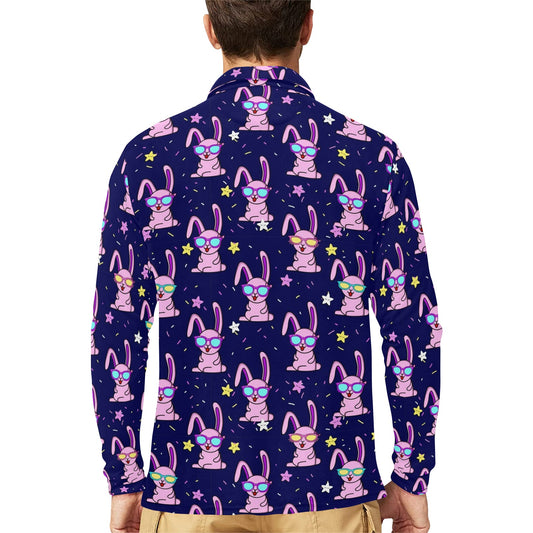 Rabbit Baby Pattern Print Design RB015 Long Sleeve Polo Shirt For Men's
