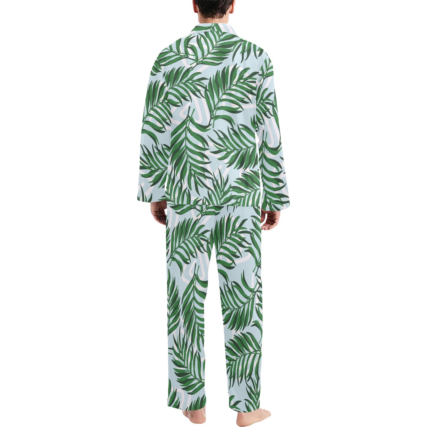 Palm Leaves Pattern Print Design PL06 Men's Long Pajama Set