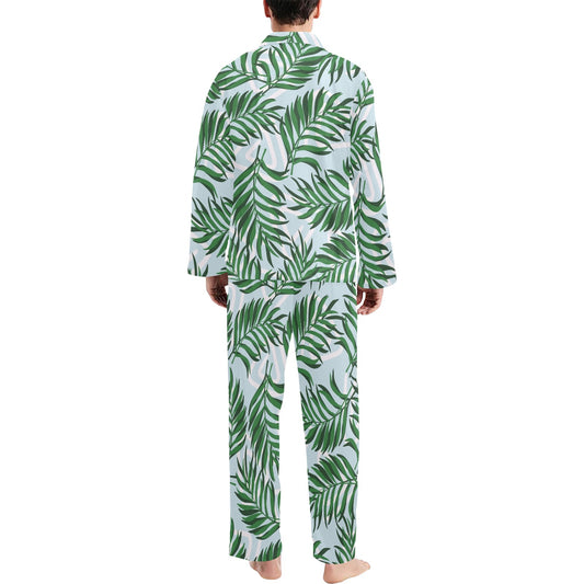 Palm Leaves Pattern Print Design PL06 Men's Long Pajama Set