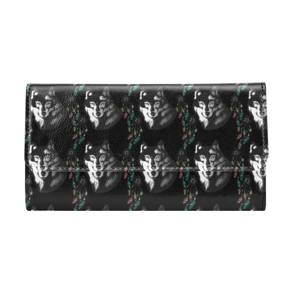 Wolf Black Dream Catcher Design Print Women's Trifold Wallet