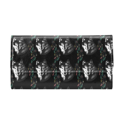Wolf Black Dream Catcher Design Print Women's Trifold Wallet