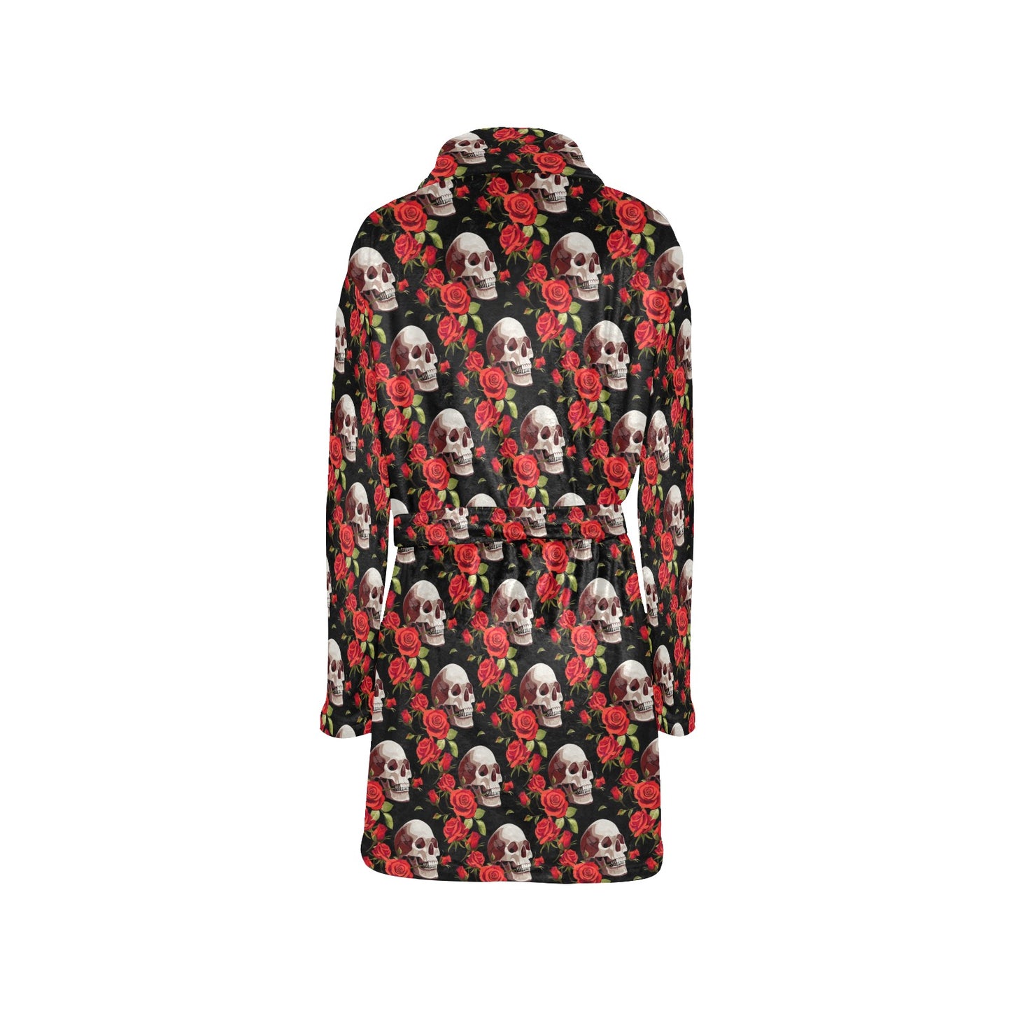 Red Rose Skull Design Print Women's Fleece Robe