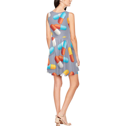 Pill Pattern Print Design A01 Sleeveless Dress
