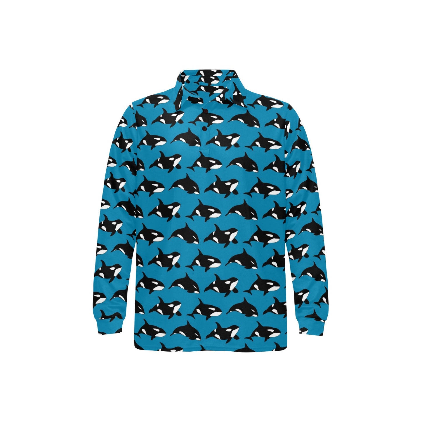 Whale Print Design LKS304 Long Sleeve Polo Shirt For Men's