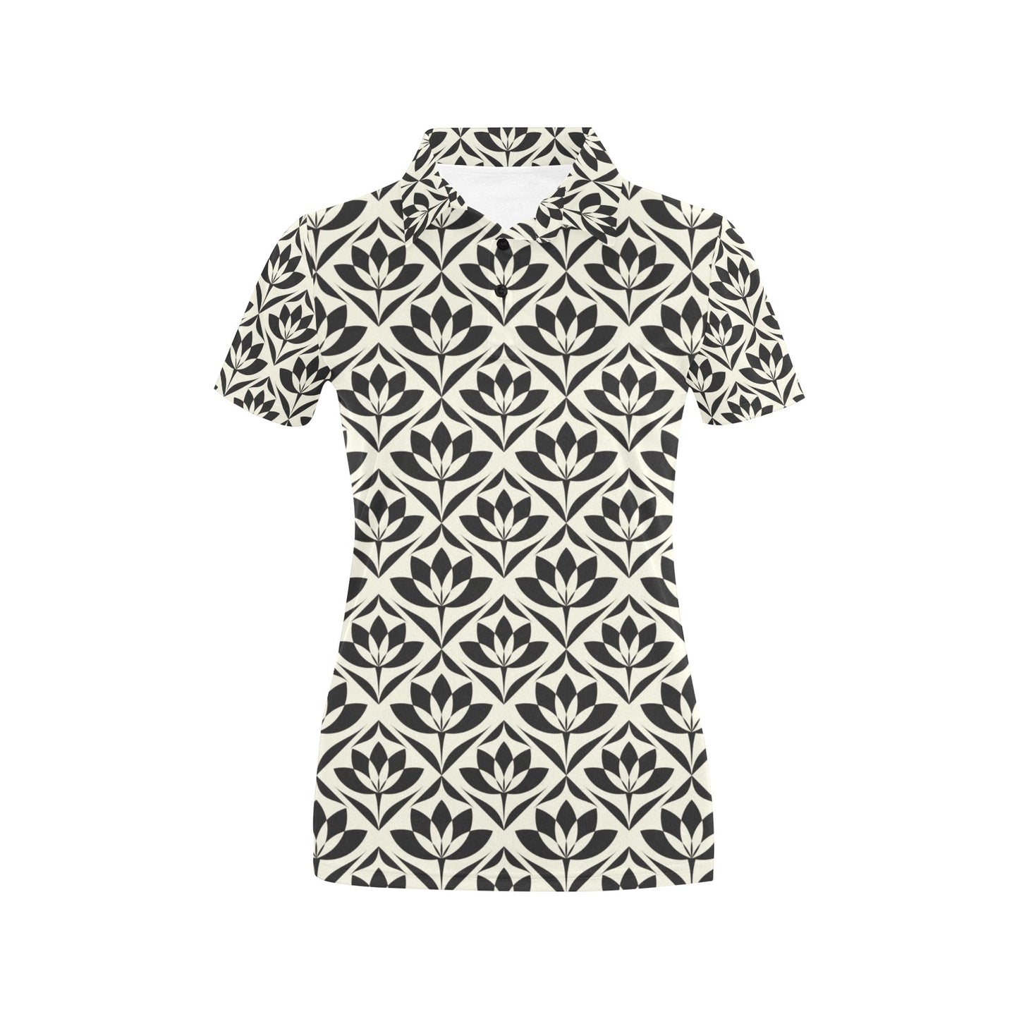 Lotus Pattern Print Women's Polo Shirt