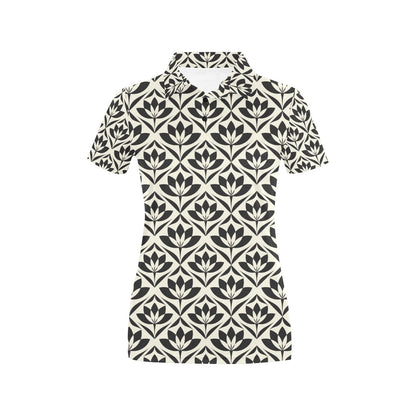 Lotus Pattern Print Women's Polo Shirt