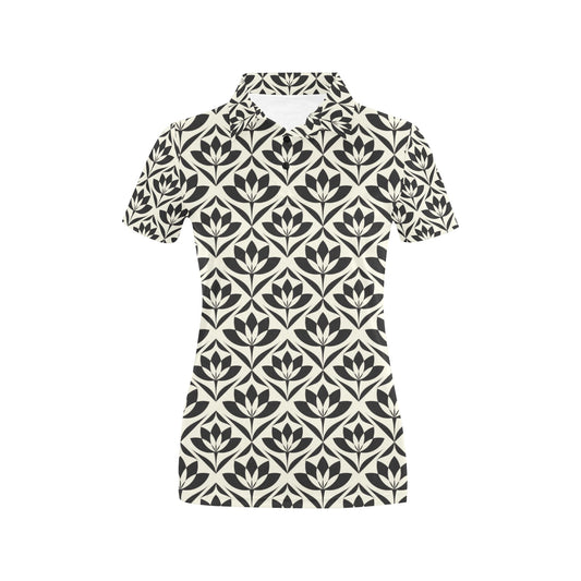 Lotus Pattern Print Women's Polo Shirt