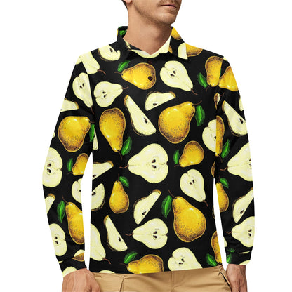 Pear Pattern Print Design PE01 Long Sleeve Polo Shirt For Men's