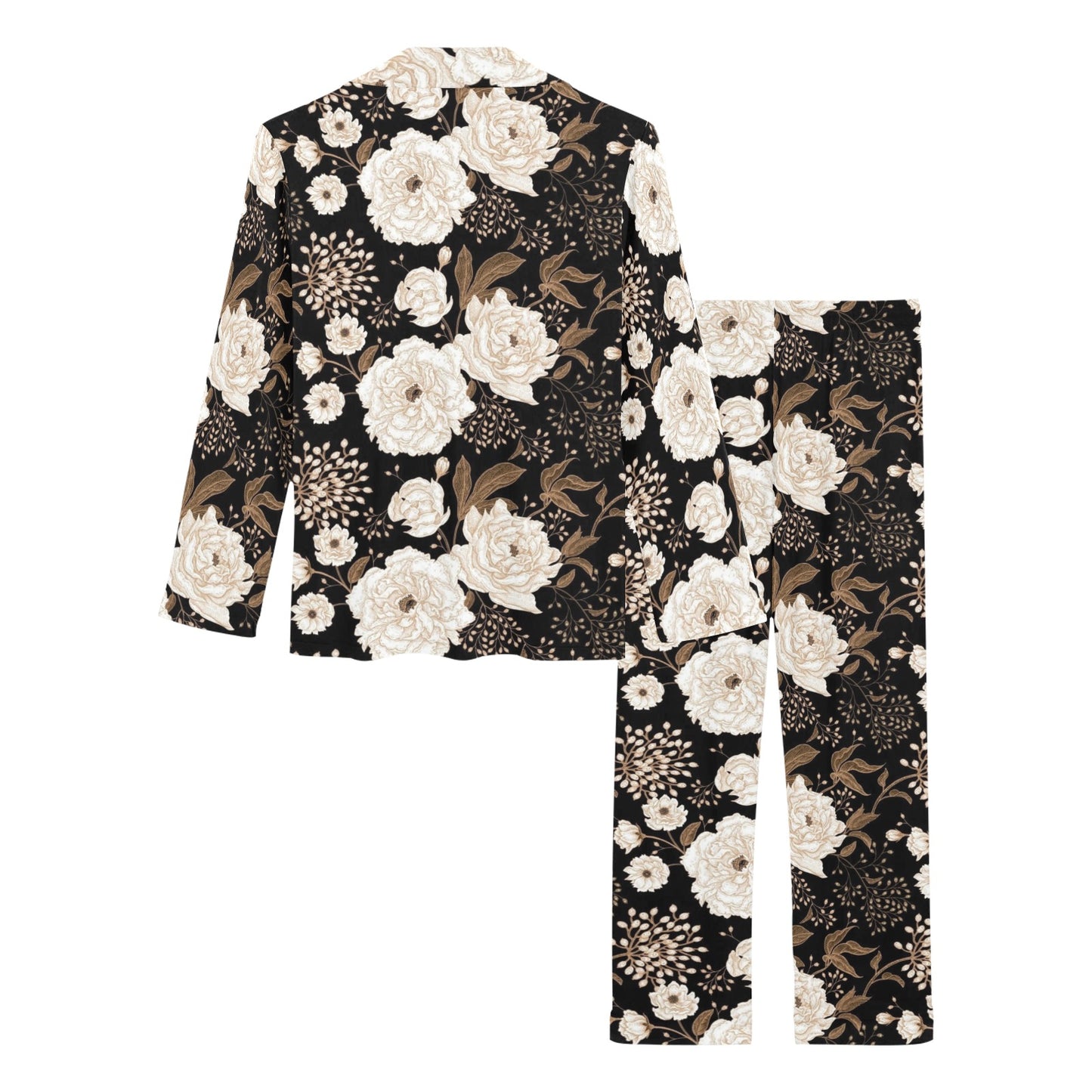 Peony Pattern Print Design A02 Women's Long Pajama Set