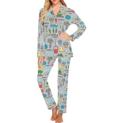 Gardening Pattern Print Design G07 Women's Long Pajama Set