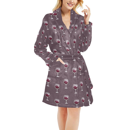 Wine Glass Pattern Print Design LKS305 Women's Fleece Robe