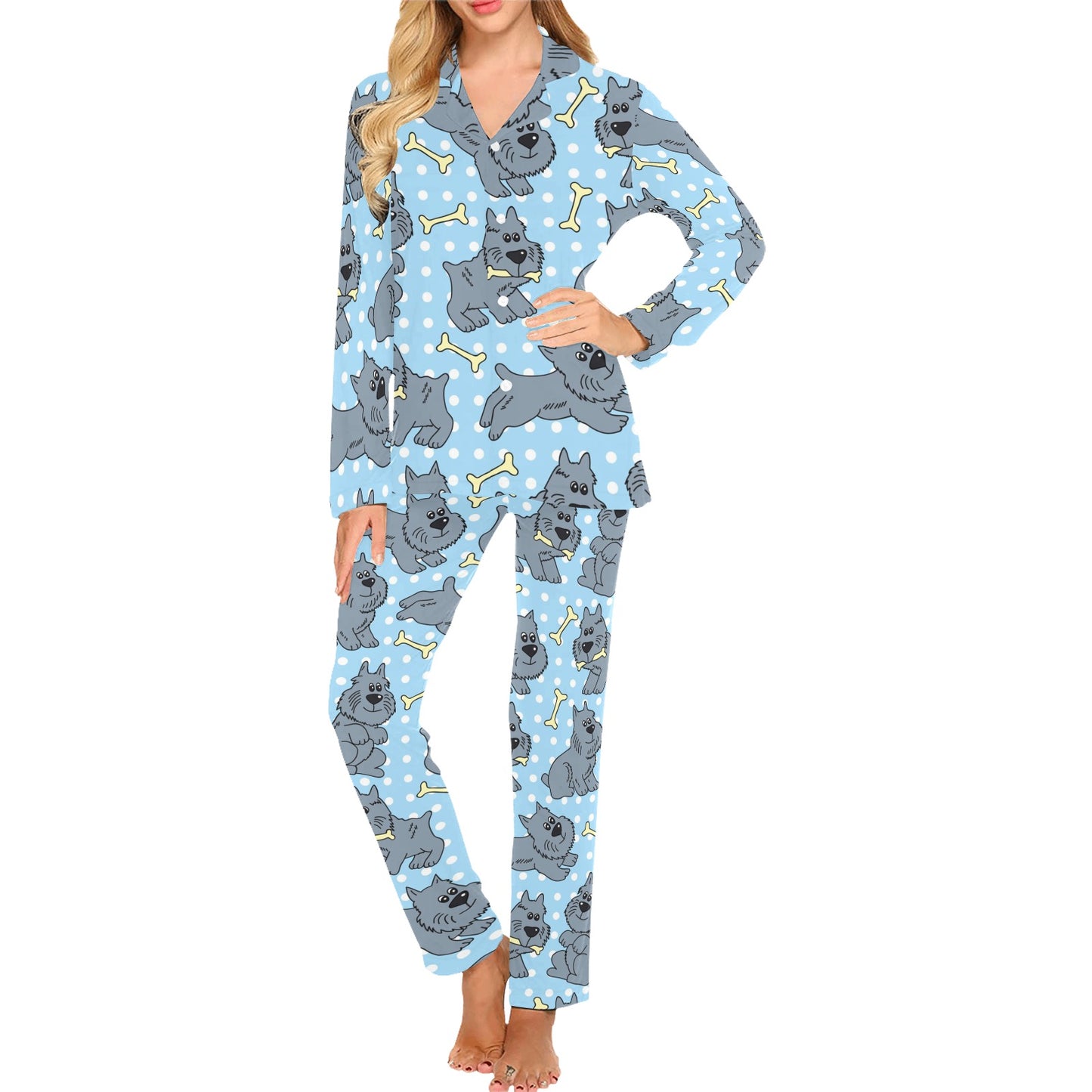 Schnauzers Pattern Print Design A02 Women's Long Pajama Set