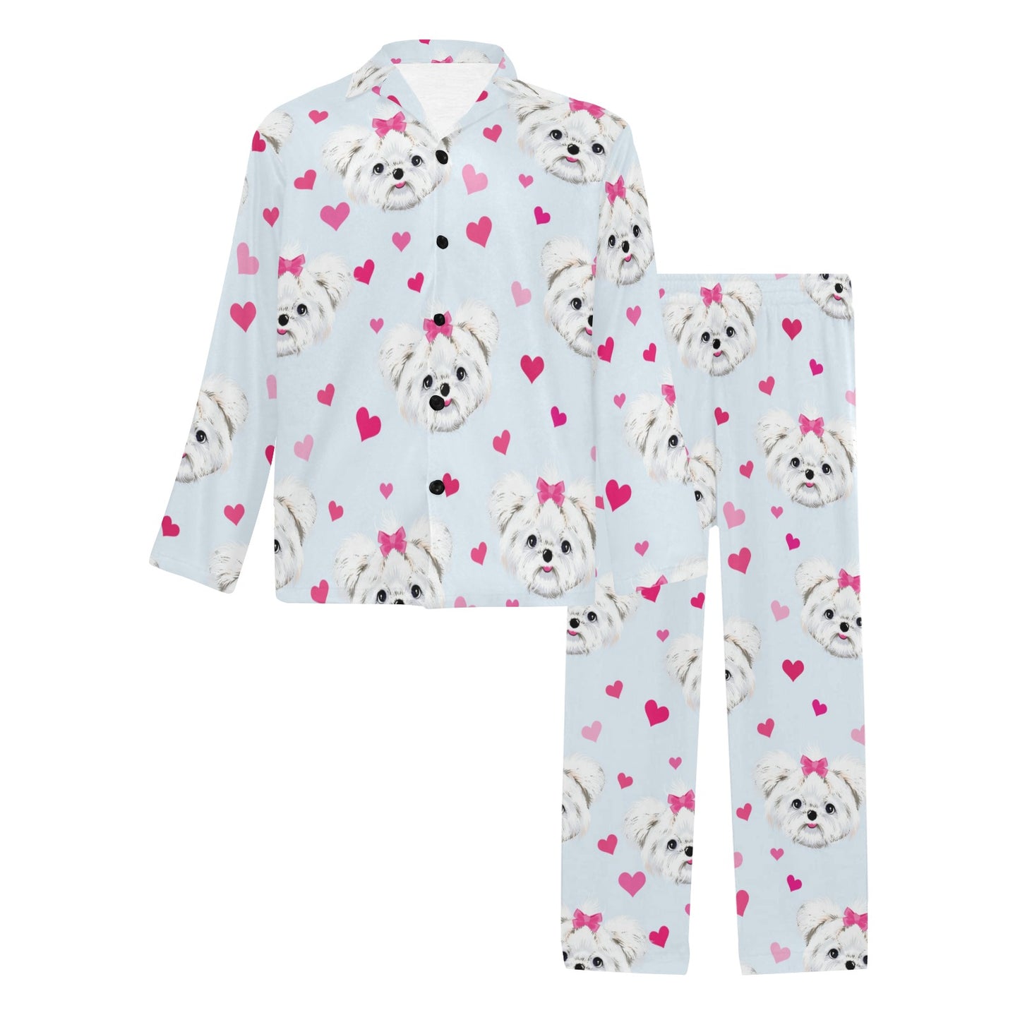 Maltese Pattern Print Design 03 Men's Long Pajama Set