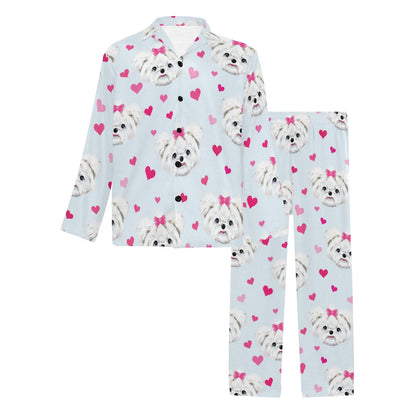 Maltese Pattern Print Design 03 Men's Long Pajama Set