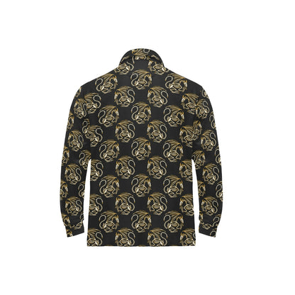 Skeleton Dragon Print Design LKS306 Long Sleeve Polo Shirt For Men's