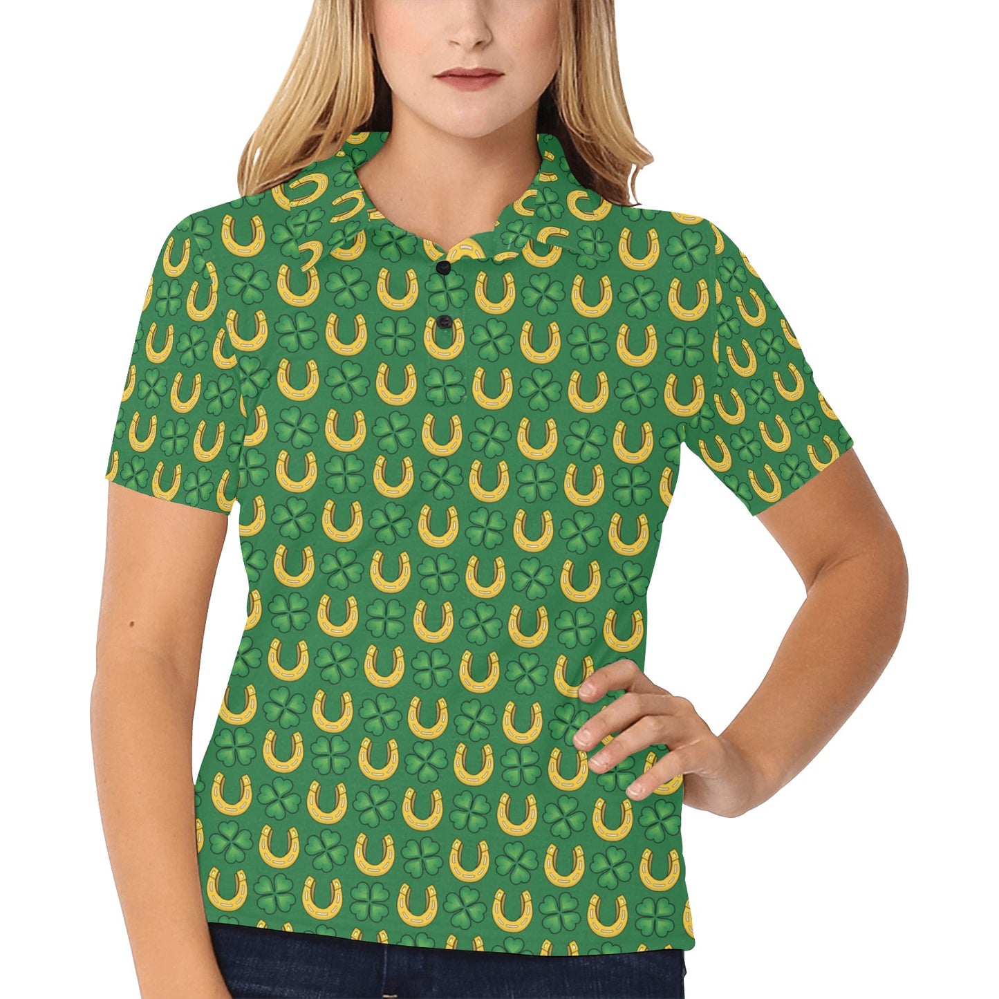 Shamrock Horseshoes Print Pattern Women's Polo Shirt