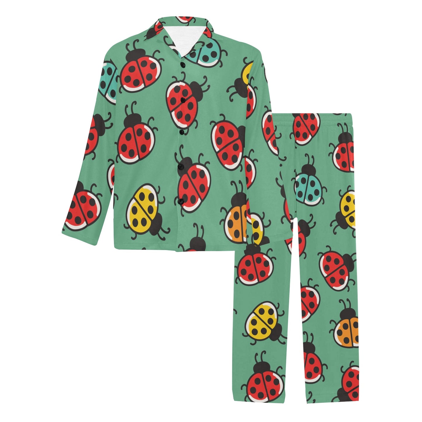 Ladybug Pattern Print Design 02 Men's Long Pajama Set
