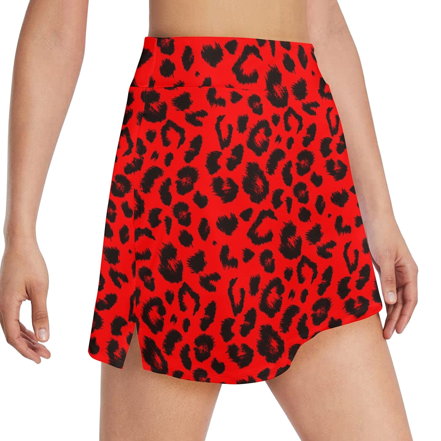 Leopard Red Skin Print Women's Golf Skirt with Pocket
