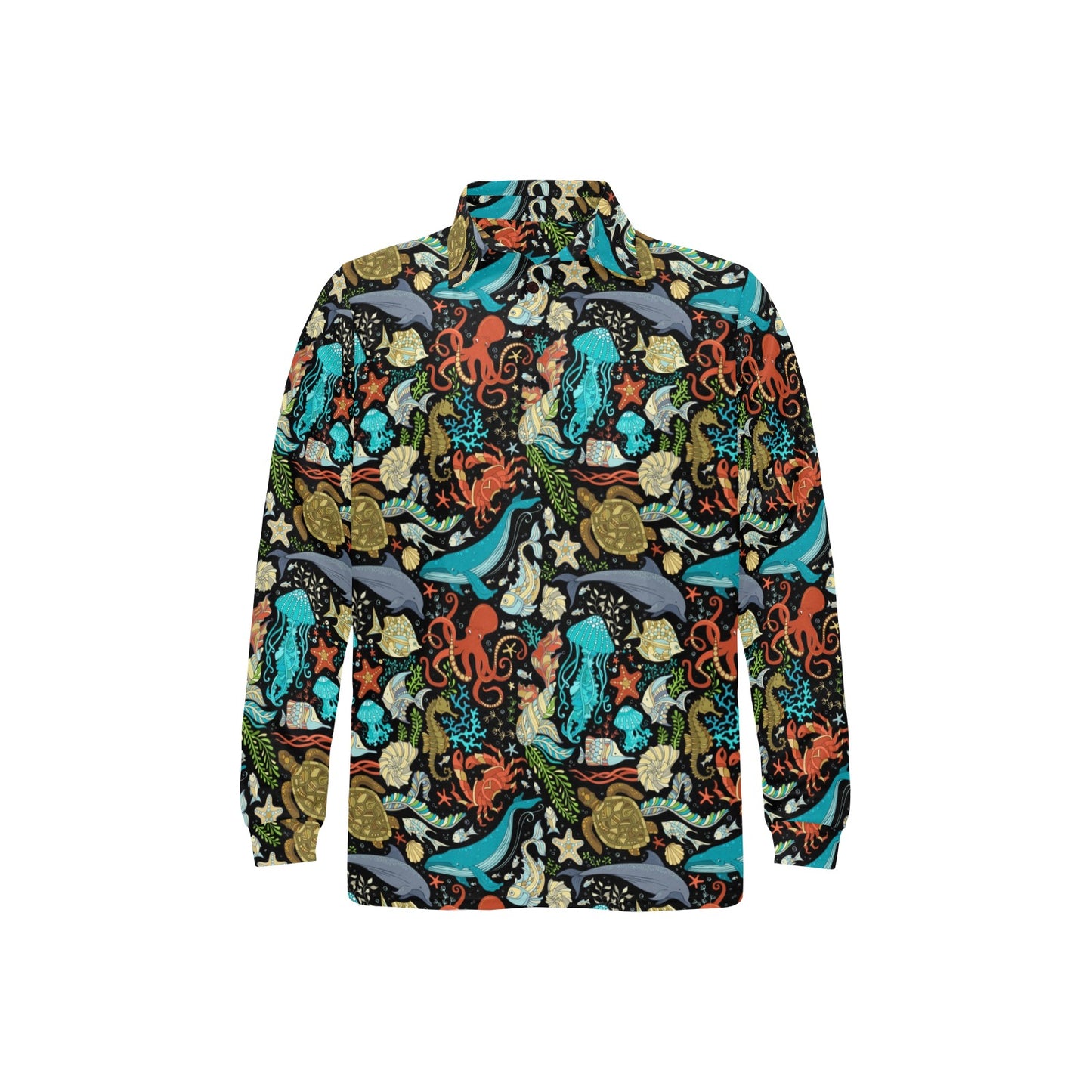 Underwater Animal Print Design LKS301 Long Sleeve Polo Shirt For Men's