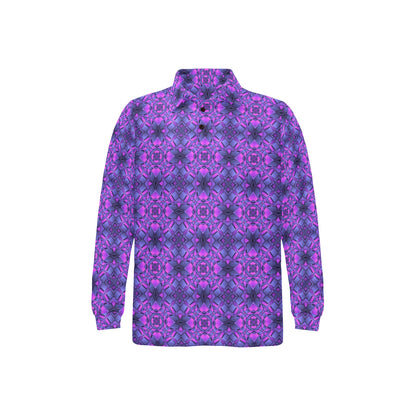 kaleidoscope Pattern Print Design Long Sleeve Polo Shirt For Men's