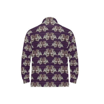 Leopard Pattern Print Design 01 Long Sleeve Polo Shirt For Men's