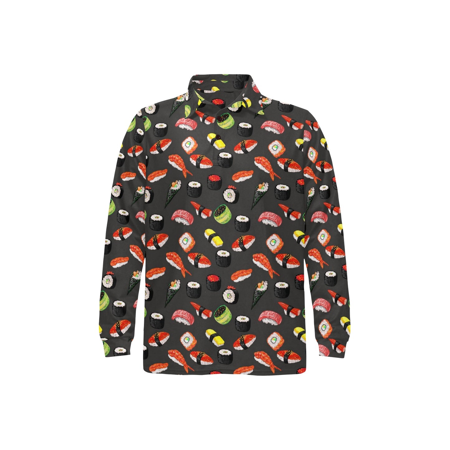 Sushi Design Print Long Sleeve Polo Shirt For Men's