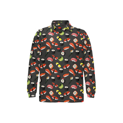 Sushi Design Print Long Sleeve Polo Shirt For Men's