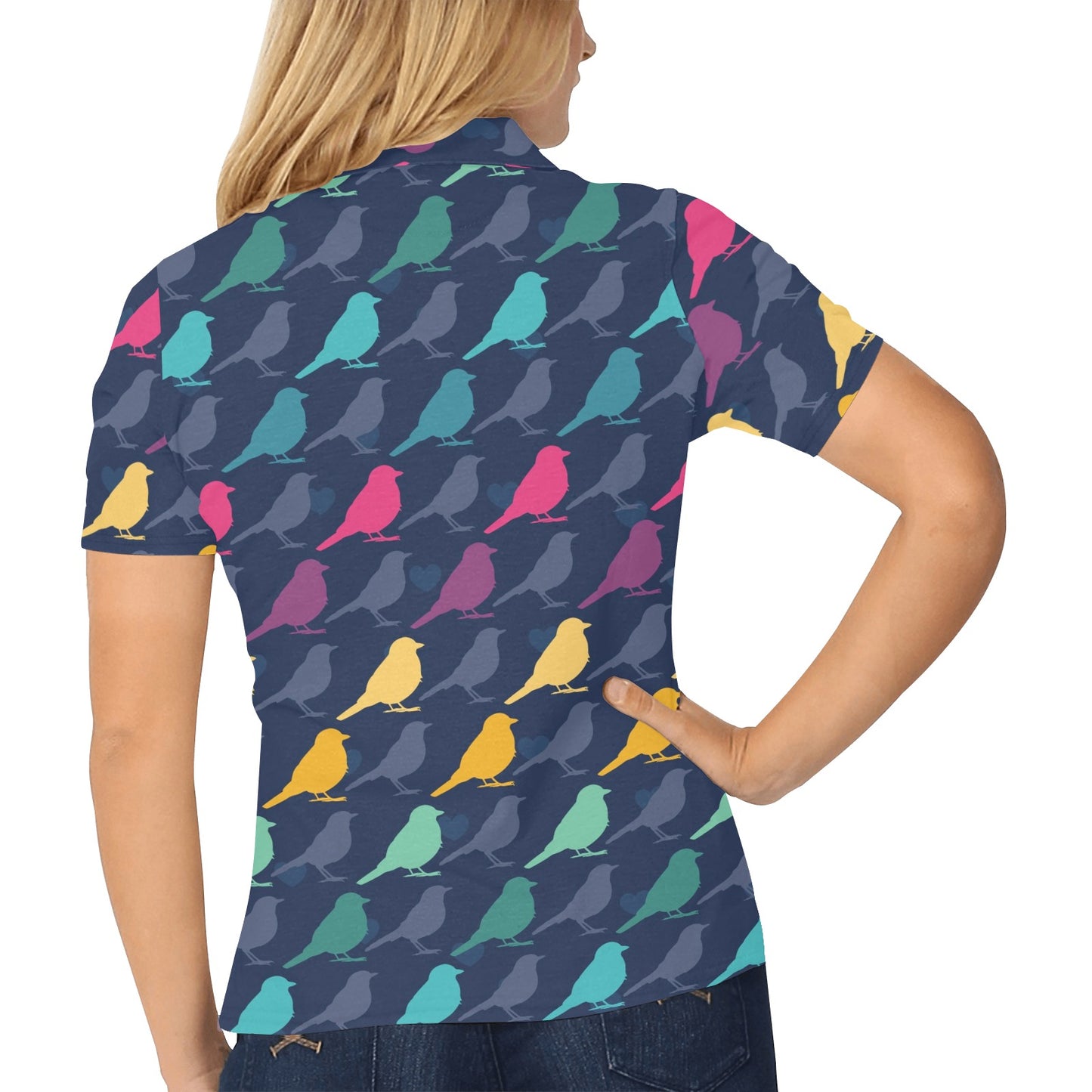 Birds Pattern Print Design 01 Women's Polo Shirt