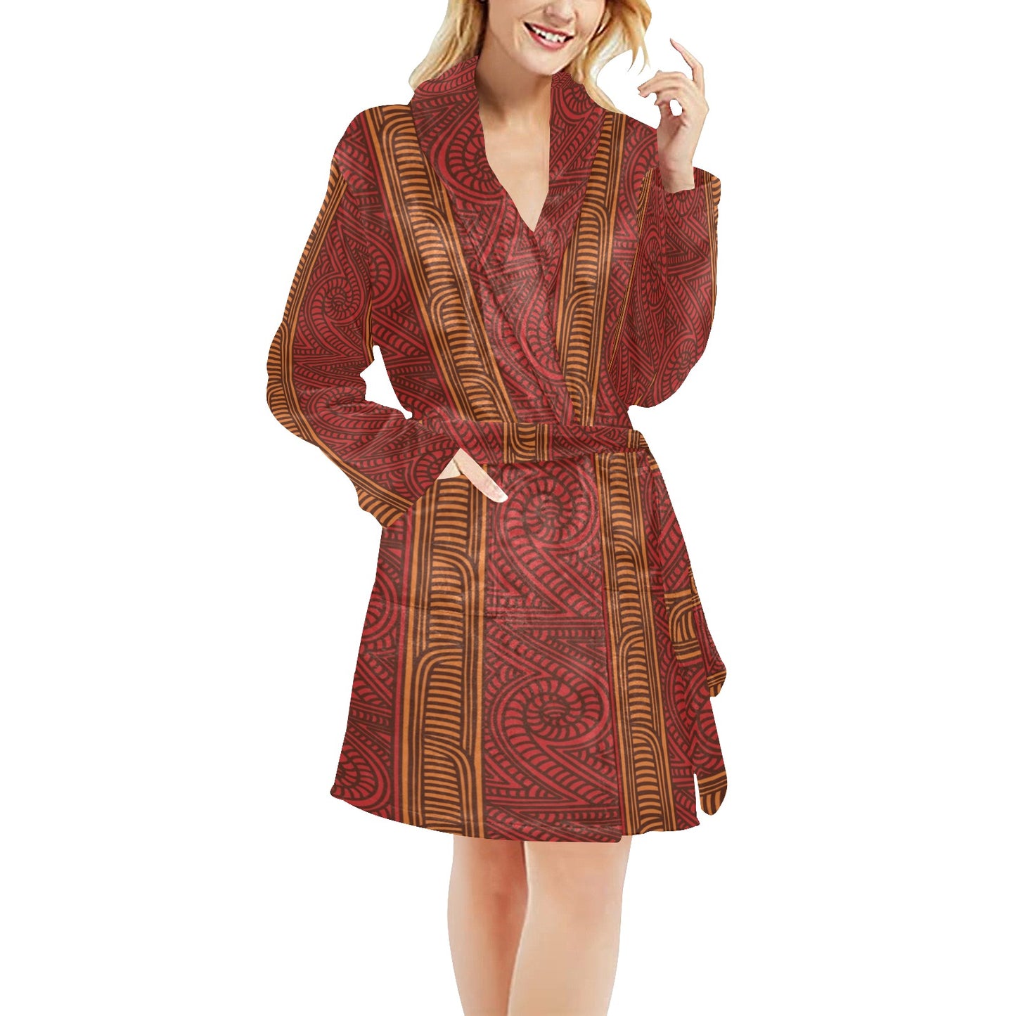 Maori Pattern Print Design 05 Women's Fleece Robe