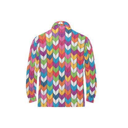 Knit Pattern Print Design 01 Long Sleeve Polo Shirt For Men's