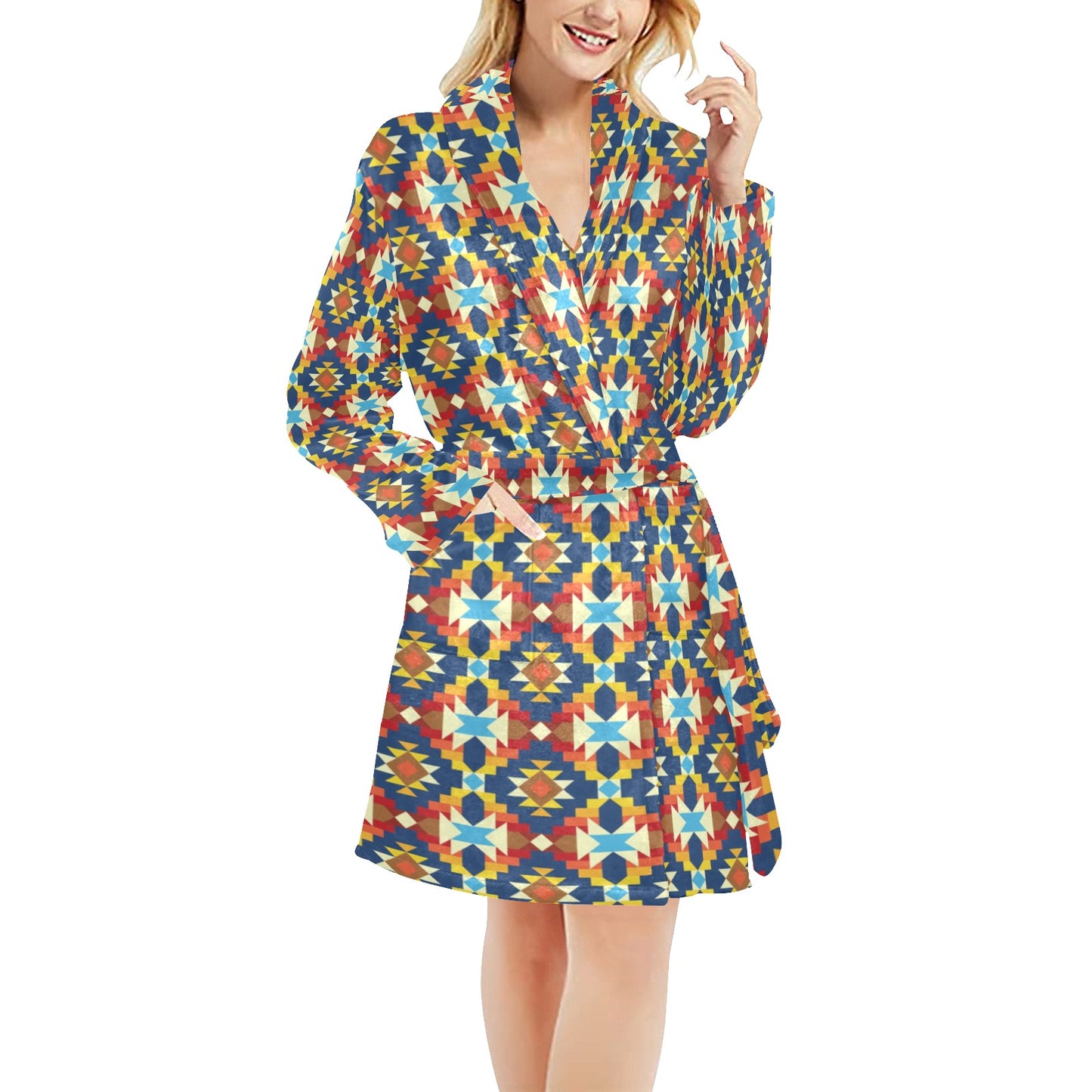 Aztec Pattern Print Design 01 Women's Fleece Robe