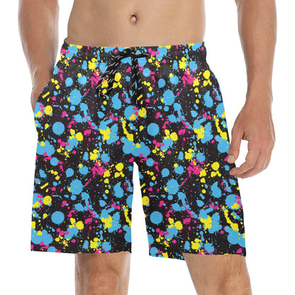 Splatter Colorful Print Design LKS301 Men's Swim Trunks Beach Shorts