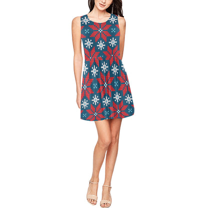 Poinsettia Pattern Print Design A02 Sleeveless Dress
