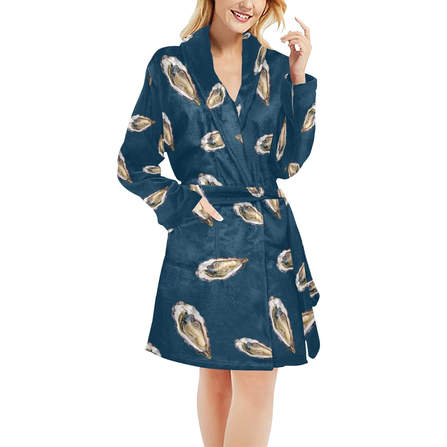 Oyster Pattern Print Design 03 Women's Fleece Robe