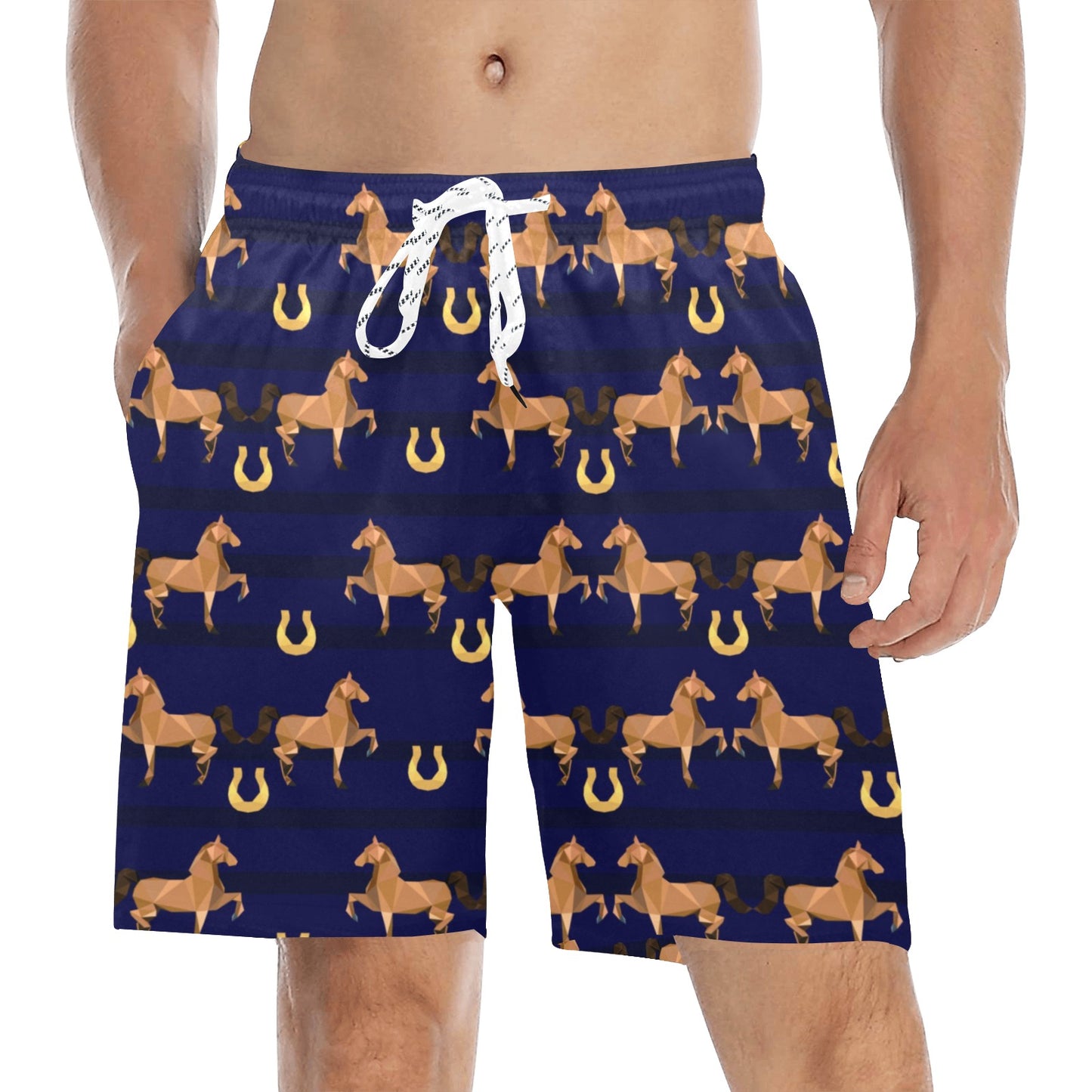 Horse Luxury Themed Pattern Print Men's Swim Trunks Beach Shorts