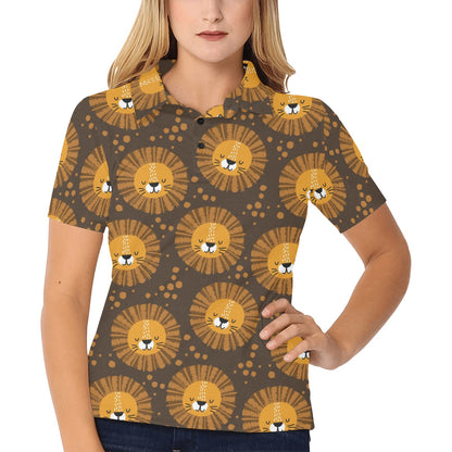 Lion Cartoon Pattern Print Design 01 Women's Polo Shirt