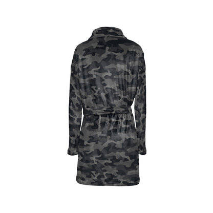 Camo Black Pattern Print Design 02 Women's Fleece Robe